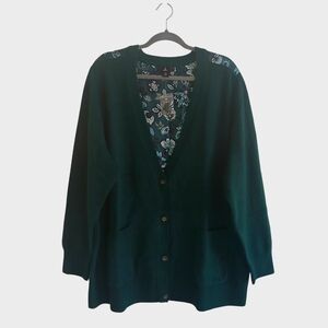 NEW Jason Wu Cardigan Women's 2X Hunter Green Floral Back Grandpa Academia
